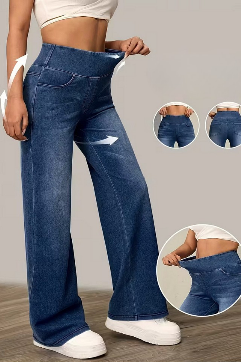 NOVI™ | High-Waisted Wijde Broek met Flatterende Taille & Buikcontrole
