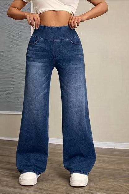 NOVI™ | High-Waisted Wijde Broek met Flatterende Taille & Buikcontrole