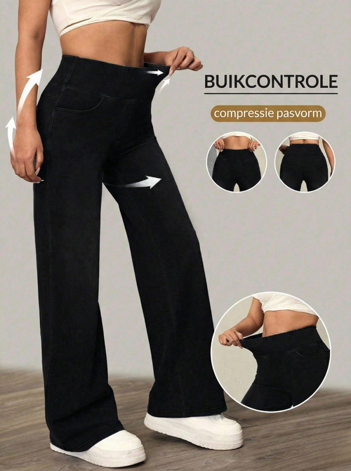 NOVI™ | High-Waisted Wijde Broek met Flatterende Taille & Buikcontrole