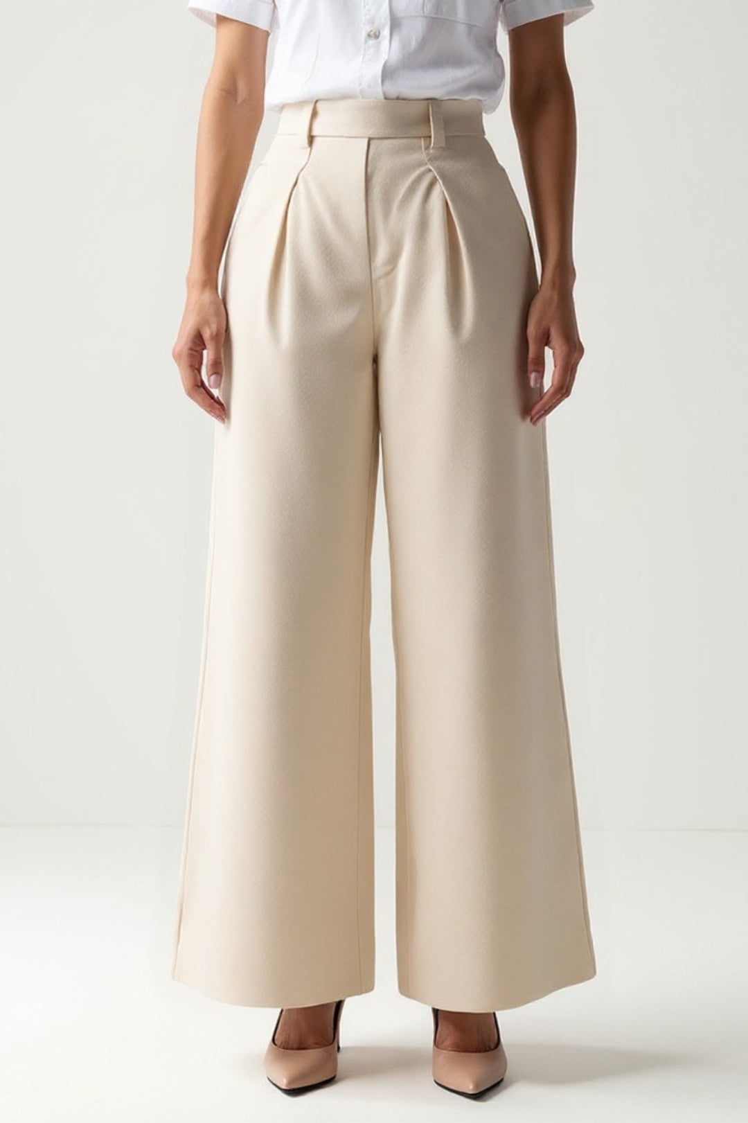 Elegante palazzo-broek in crème | Hoge taille