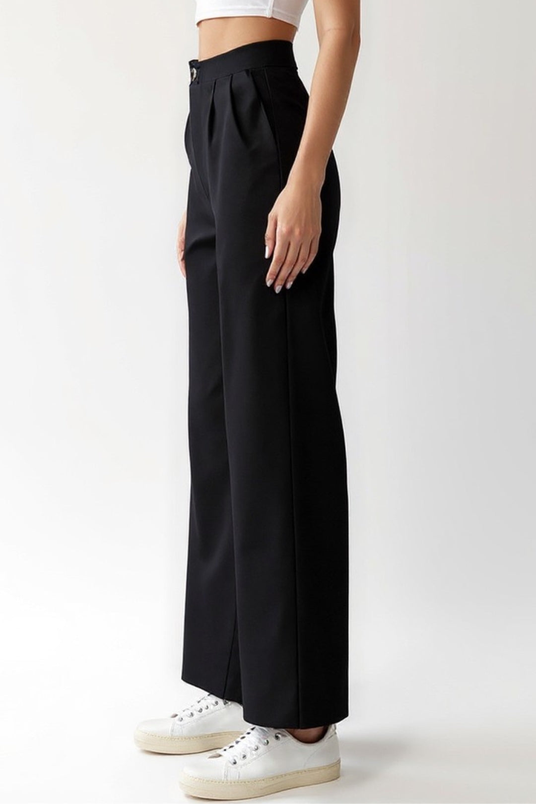 Czarne spodnie o prostym kroju | Średni stan | Styl casualowo-elegancki