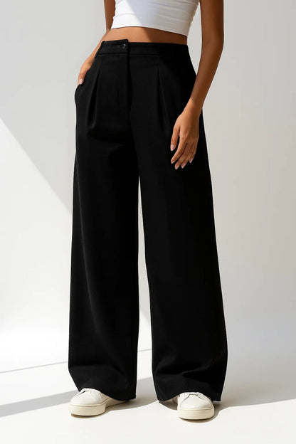 Palazzo-broek met plooien | Ruim en comfortabel model | Gestructureerde hoge taille