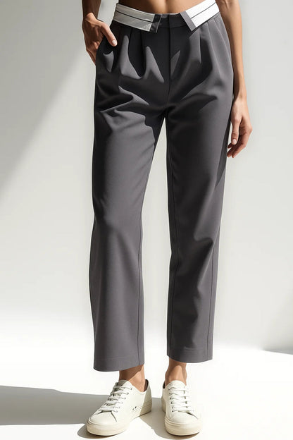 Eleganckie spodnie cropped | Kontrastowy detal w pasie | Prosty krój