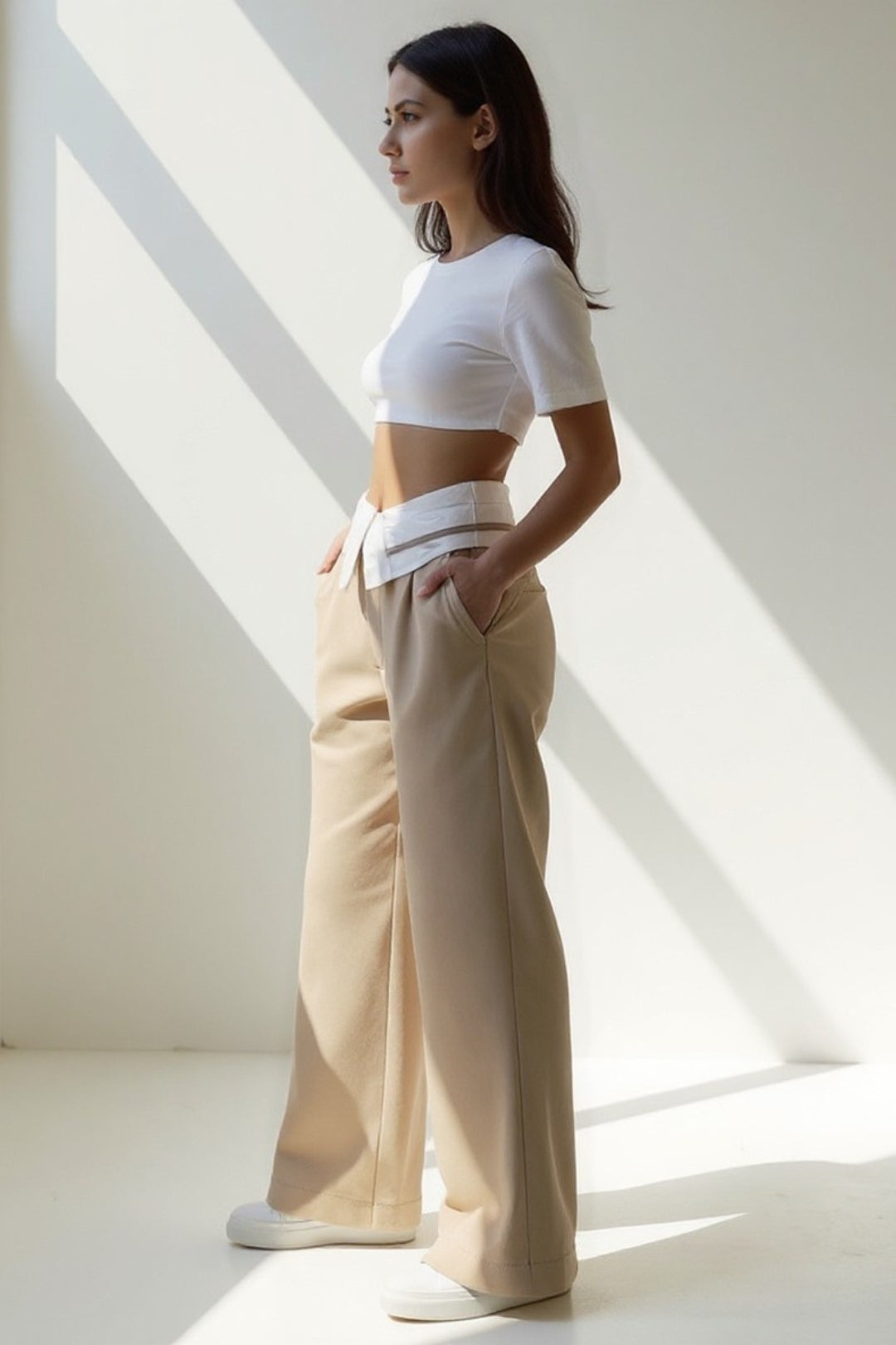 Wijde broek met taille-detail in overhemdstijl | Lage taille | Urban-chic look