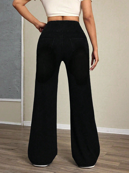 NOVI™ | High-Waisted Wijde Broek met Flatterende Taille & Buikcontrole