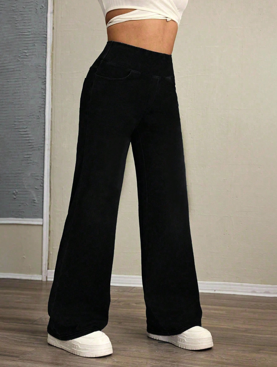 NOVI™ | High-Waisted Wijde Broek met Flatterende Taille & Buikcontrole