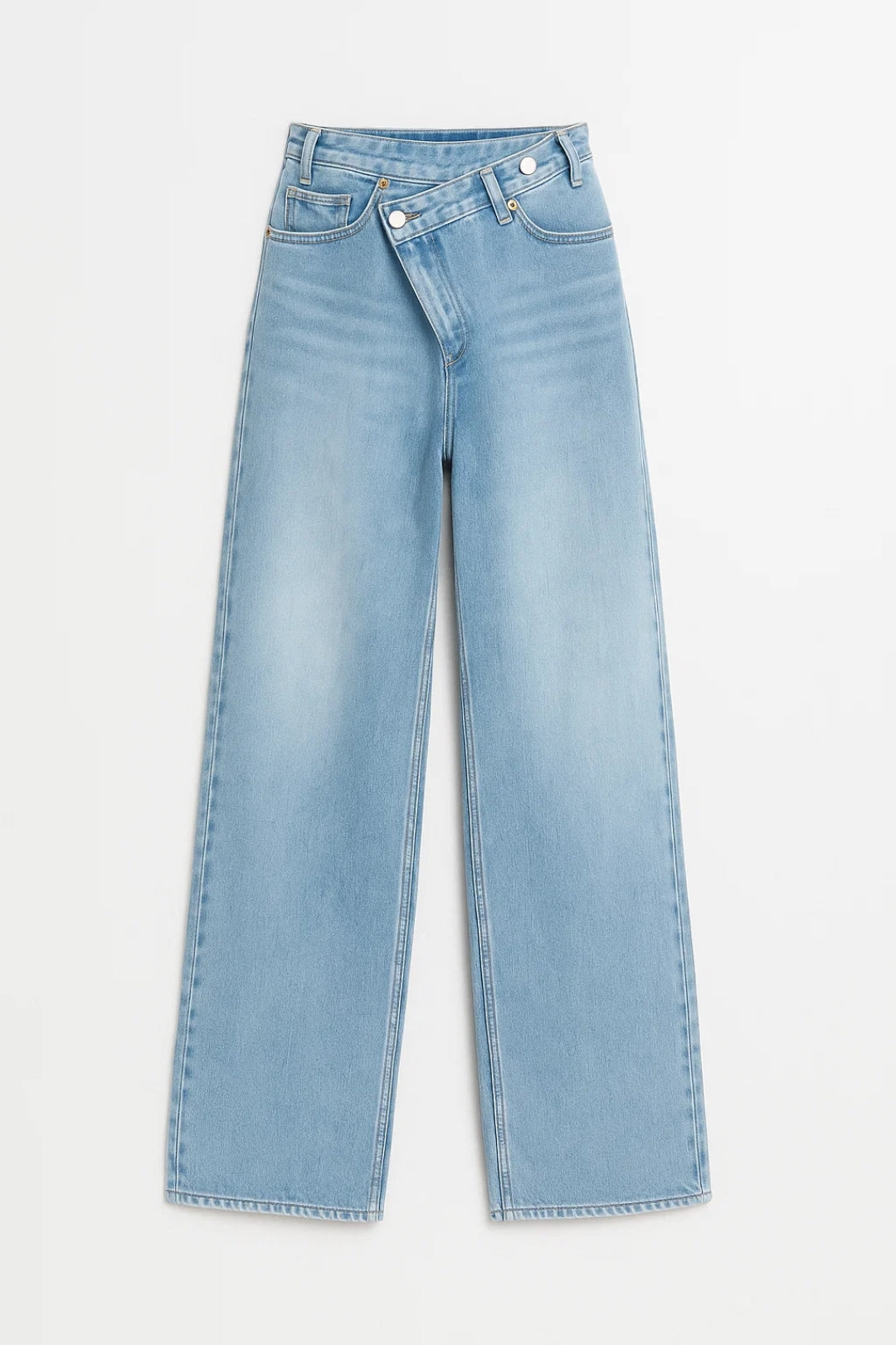 Jeansy z szerokimi nogawkami i asymetrycznym zapięciem | Wysoki stan | Jeans w kolorze ciemnoniebieskim lub jasnoniebieskim